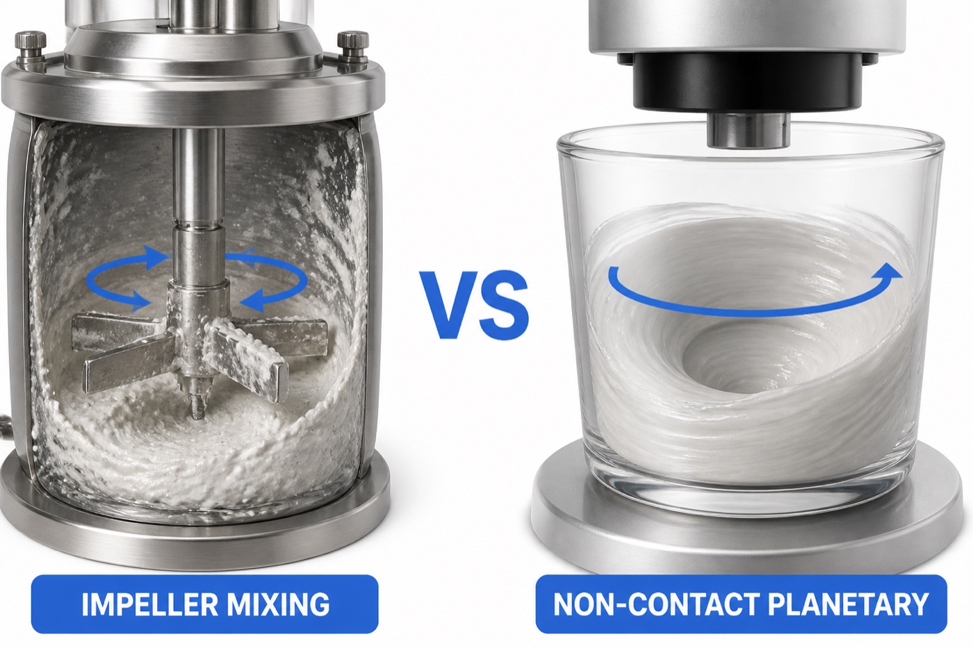Impeller mixing vs. non-contact planetary mixing