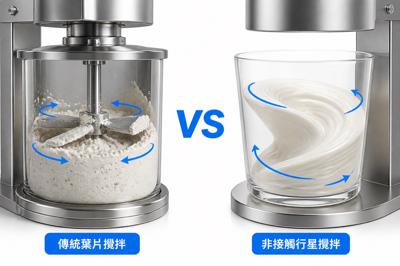 傳統葉片與非接觸行星攪拌對比圖